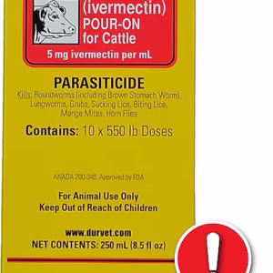 Durvet Ivermectin Pour-On for Cattle, 5mg/mL, 250-mL